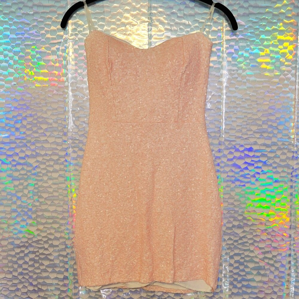 Light Pink Strapless Sequin Mini Dress - Size Small